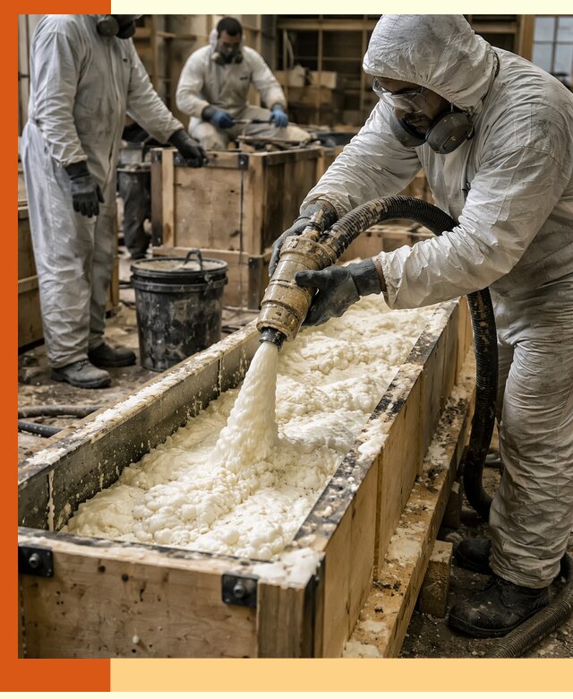 Заливка пенополиуретана в формы для утепления в Людиново